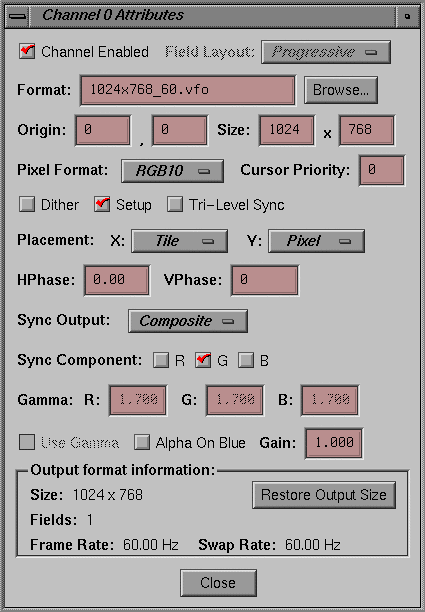 Figure 2-4 Channel Attributes Window