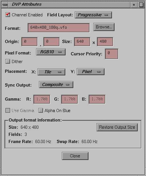 Figure 4-2 DVP Channel Attributes Window 