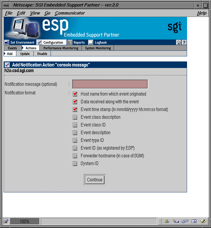 Figure 4-28 Add an Action Window (Using Notification Action and System Console Options) 