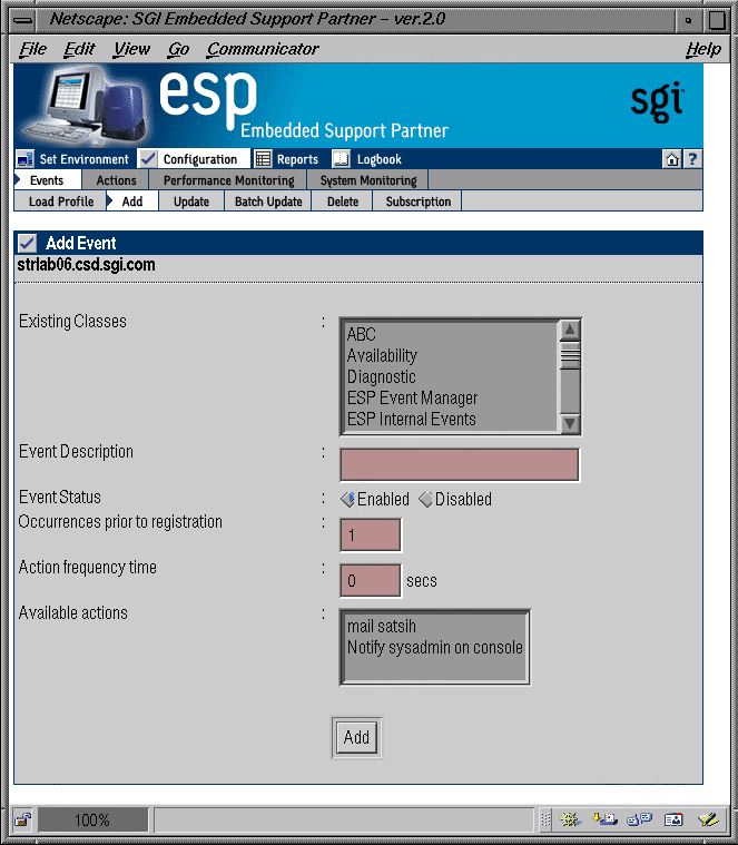 Figure 4-3 Add Event Window (Adding Event to Existing Class)