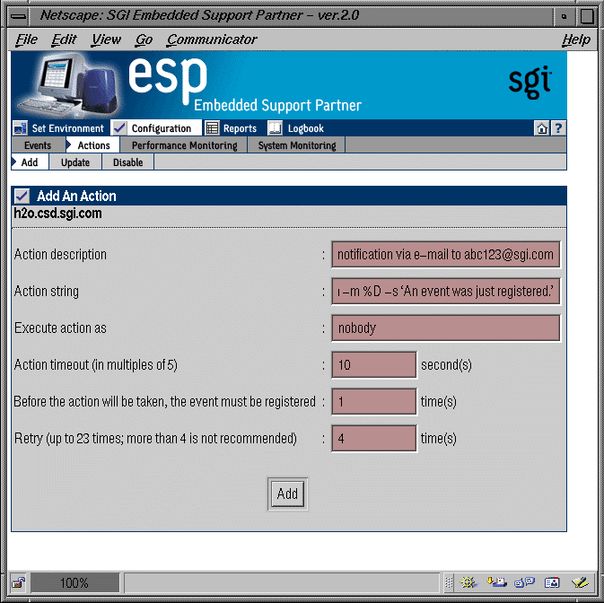 Figure 7-4 Example Action Parameters for Sending an E-mail Message 