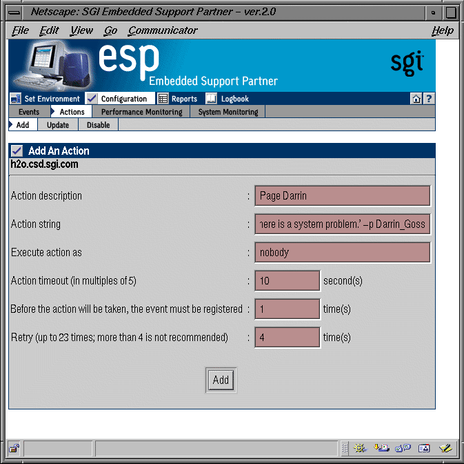 Figure 7-7 Example Action Parameters for Sending a Message to a Pager 