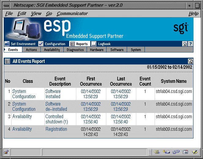 Figure 5-11 Example Events Registered Report (System Group Manager Mode)