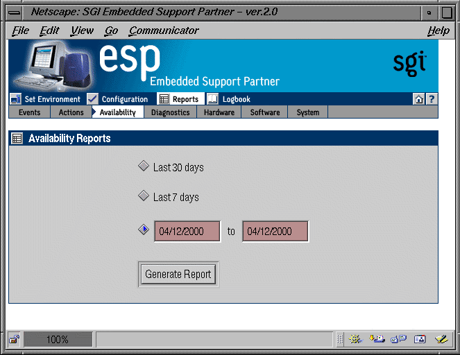 Figure 5-19 Availability Reports Window (Single System Mode)