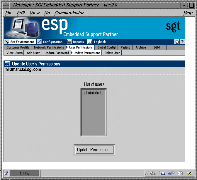 Figure 3-7 Update User's Permissions Window (Web-based Interface)