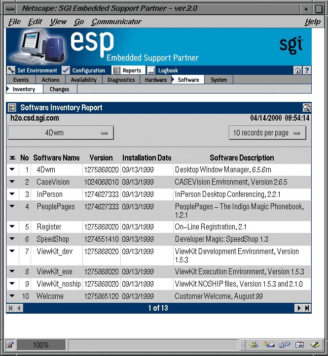 Figure 5-41 Example Software Inventory Report (System Group Manager Mode)