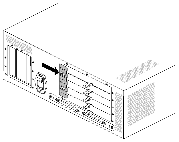 Figure 2-24 Sliding the XIO Board Retaining Plate Over the XIO Slots