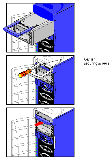 Figure 2-35 Inserting the Peripheral Carrier Into the 5.25-Inch Bay 