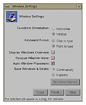 Window Settings Control Panel