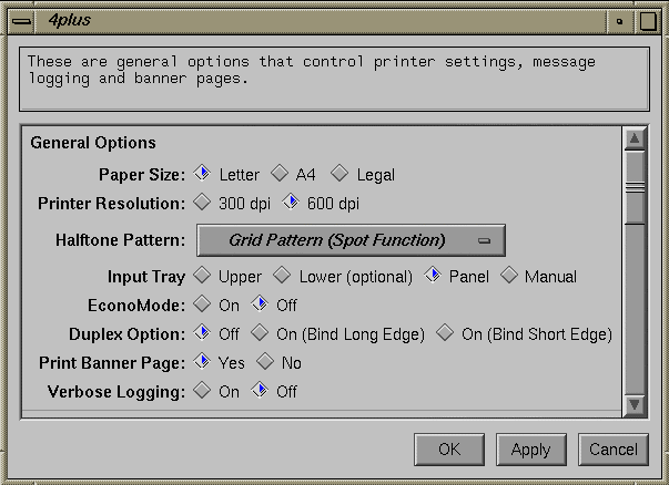 Figure 4-1 Graphical Printer Options Panel