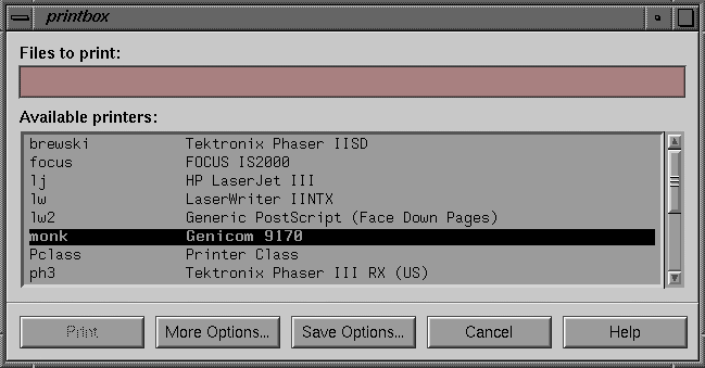 Figure 5-3 PrintBox Widget: No Options Box