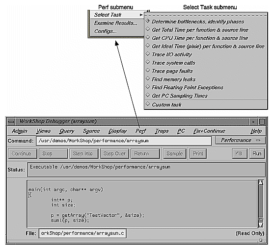 Figure 4-1 Performance Panel Window with Task Menu