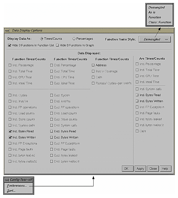 Figure 4-8 Performance Analyzer Data Display Options