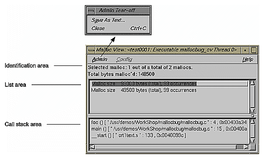 Figure 4-28  Malloc View Window with Admin Menu