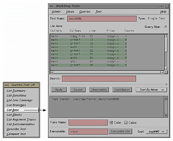 Figure 8-16  Test Analyzer Queries: "List Arcs"