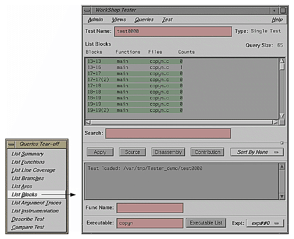 Figure 8-17  Test Analyzer Queries: "List Blocks"