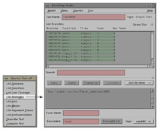 Figure 8-18  Test Analyzer Queries: "List Branches"