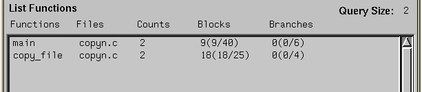 Figure 8-7 "List Functions" Display Area with Blocks and Branches