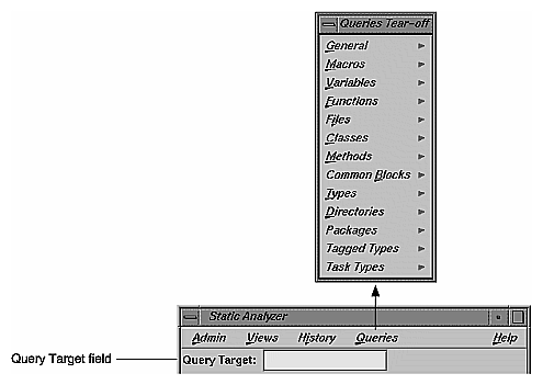 Figure 2-3 Static Analyzer Queries Menu and Query Target Field