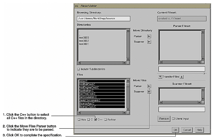 Figure 8-1 Steps in Specifying a Parser Fileset