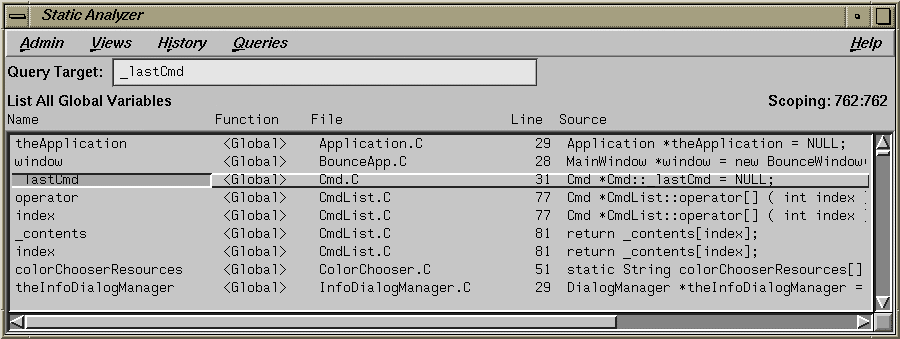 Figure 4-5 "List All Global Variables" Results with Variable Selected