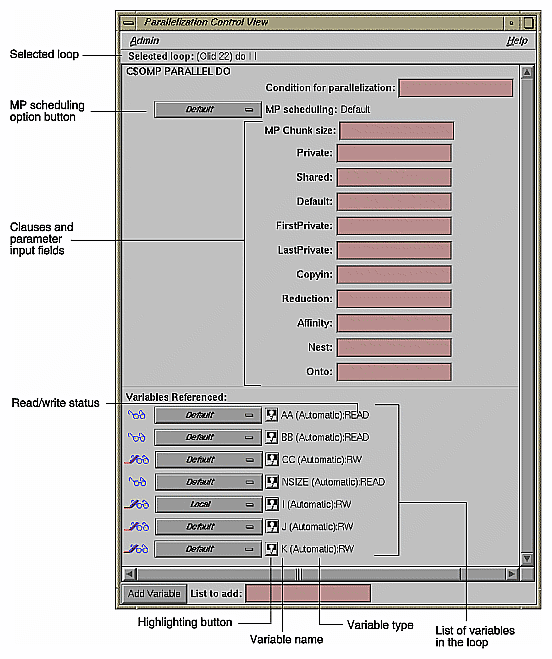 Figure 2-21 Parallelization Control View After Choosing C$OMP PARALLEL DO… 