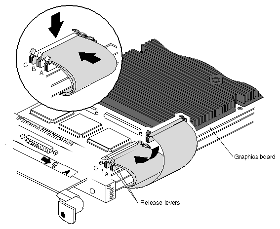 Figure 5-23 Attaching the Option Board Flex Cables to the Graphics Board