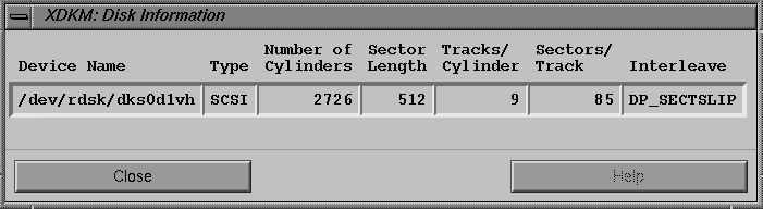 Figure 2-12 xdkm Disk Information Dialog