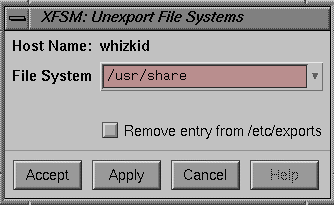 Figure 3-18 xfsm Unexport Directory Dialog