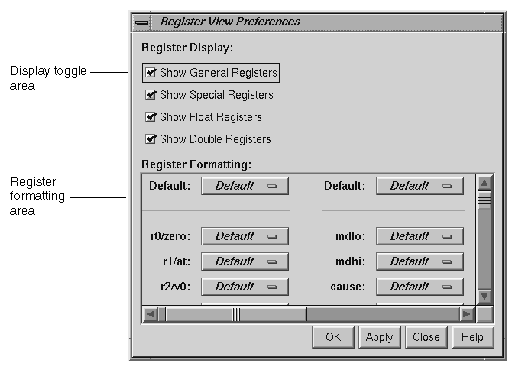 The Register View Preferences Dialog