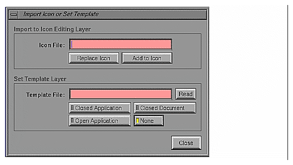 The Import Icon or Set Template Window 