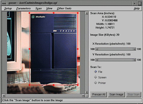 The gscan Window With an Area of the Prescanned Image Cropped