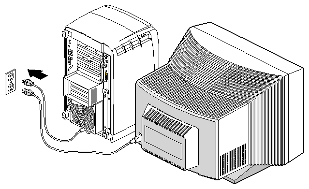 Figure 1-12 Connecting the Monitor and Power Cables to an Electrical Outlet