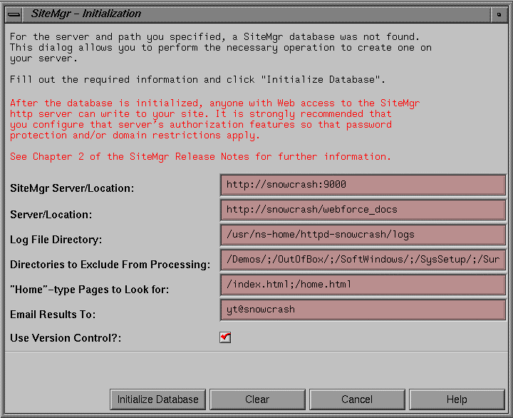 Figure 3-1 Server Setup Dialog