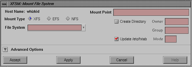 Figure 3-12 xfsm Mount Dialog