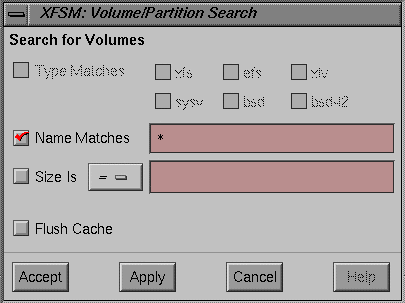 Figure 3-11 xfsm Volume/Partition Search Dialog