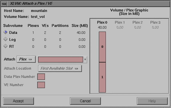 Figure 4-17 xlvm Attach to Volume Dialog