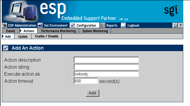 Figure 5-38 Add an Action Window (Using Other Action Option) 