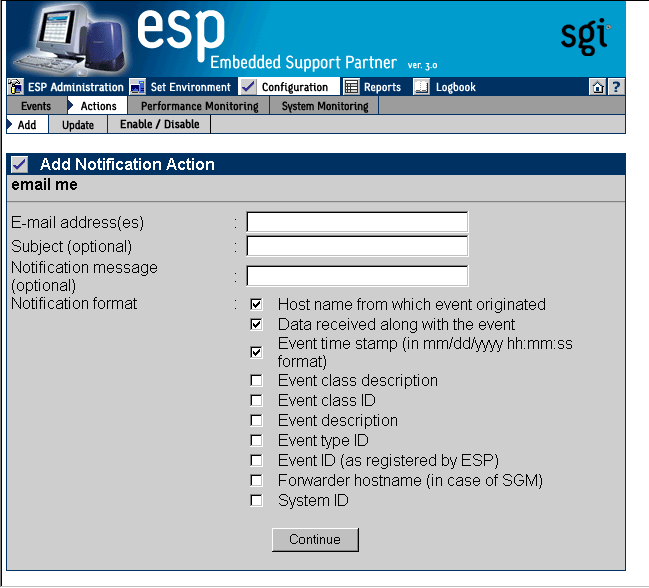 Figure 5-33 Add an Action Window (Using Notification Action and E-mail Options)