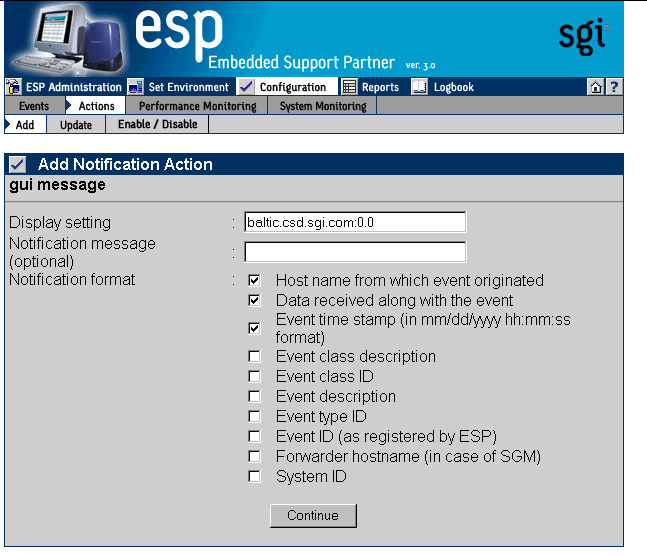 Figure 5-35 Add an Action Window (Using Notification Action and GUI Pop-up Options) 