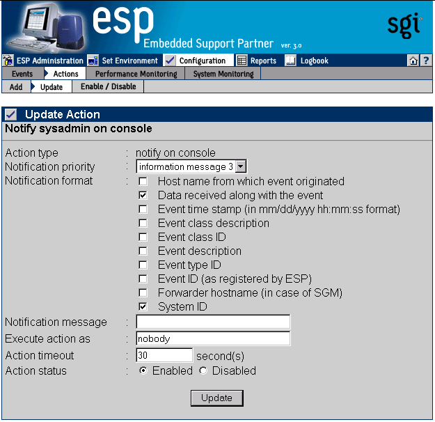 Figure 5-43 Update Action Window 