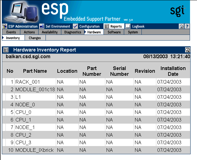 Figure 6-26 Example Hardware Inventory Report (Single System Manager Mode)