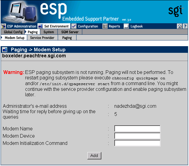 Figure 4-9 Modem Parameters Window (Web-based Interface)