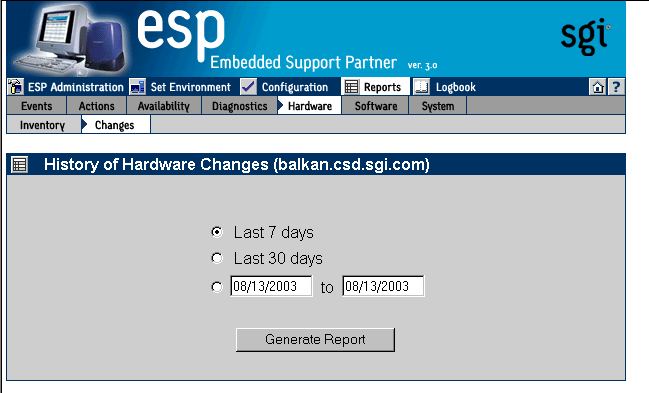 Figure 6-29 History of Hardware Changes Window (Single System Manager Mode)