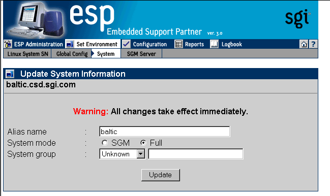 Figure 4-12 Update System Information Window (Single System Manager)