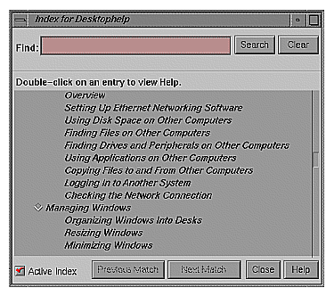 The Help Index Window