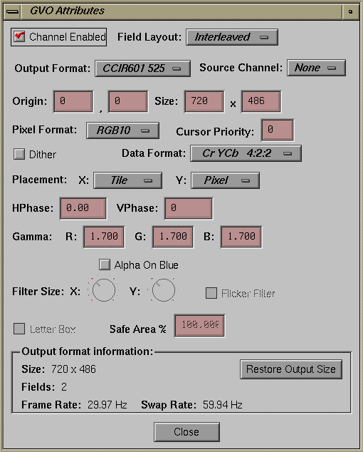 Figure 4-3 GVO Channel Attributes Window 