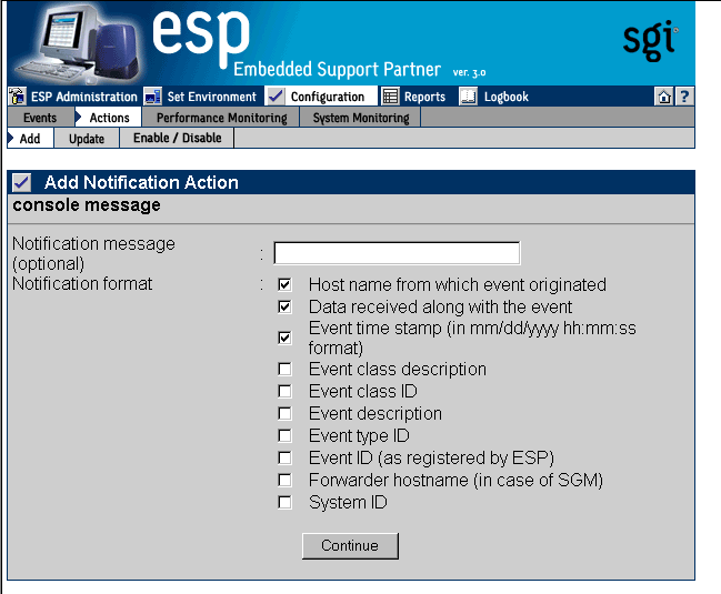 Figure 5-34 Add an Action Window (Using Notification Action and System Console Options) 