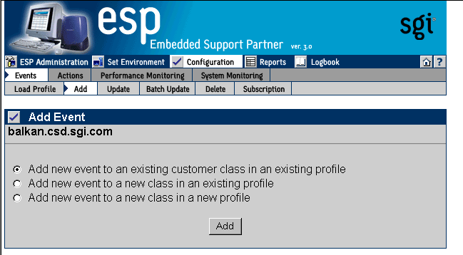 Figure 5-3 Add Event Window (Single System Manager)