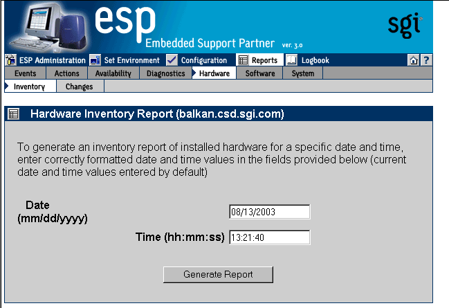 Figure 6-25 Hardware Inventory Report Window (Single System Manager Mode)